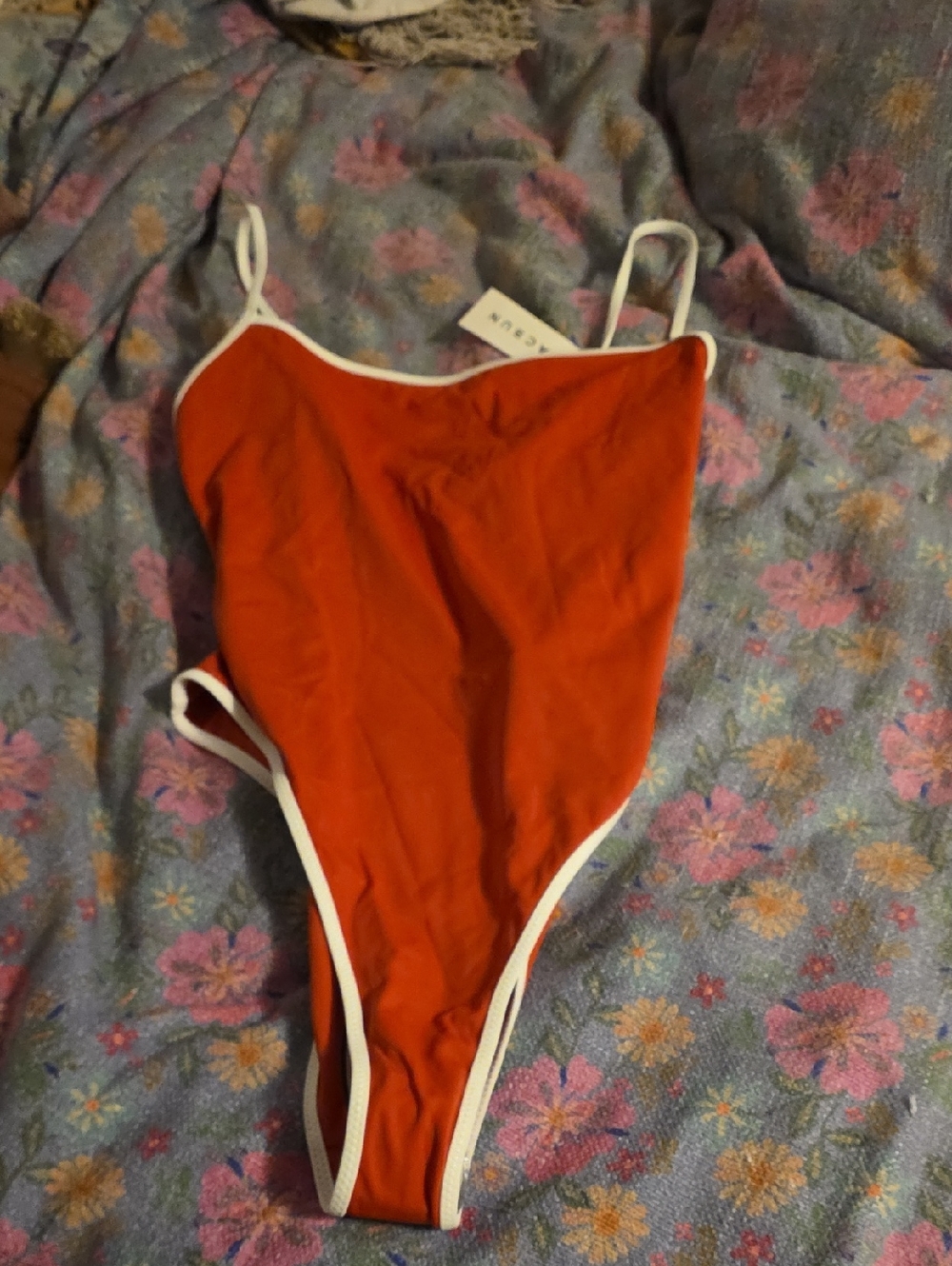 PacSun Red One-Piece Swimsuit with White Trim